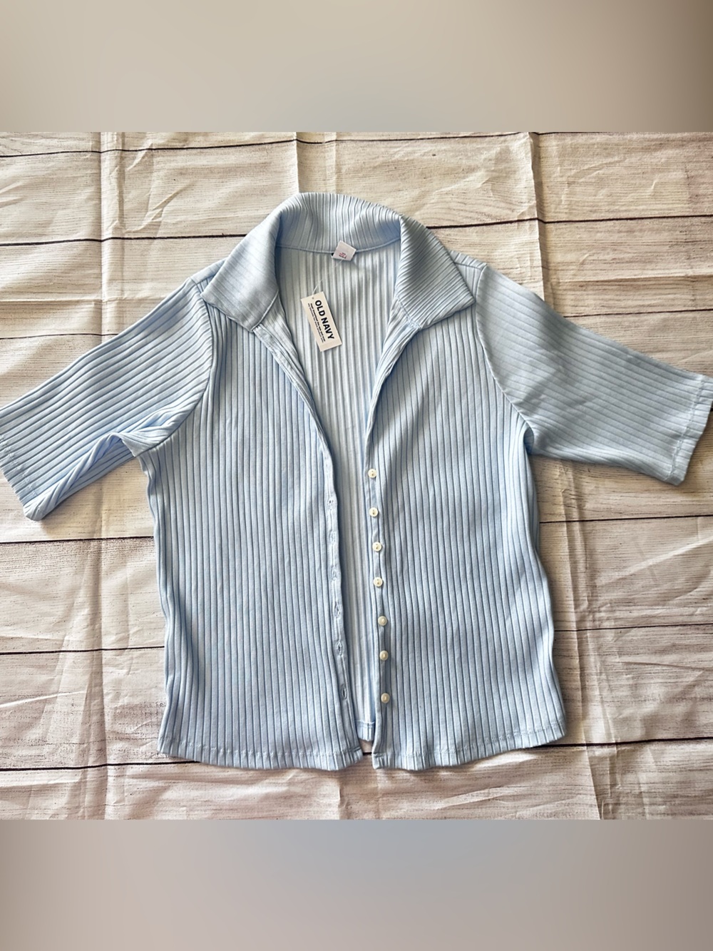 Old Navy Pale Blue Ribbed Button Top